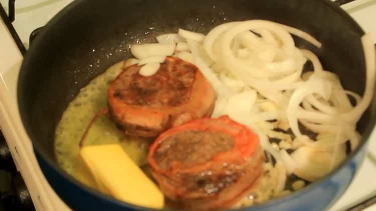 To make beef medallions, add oil