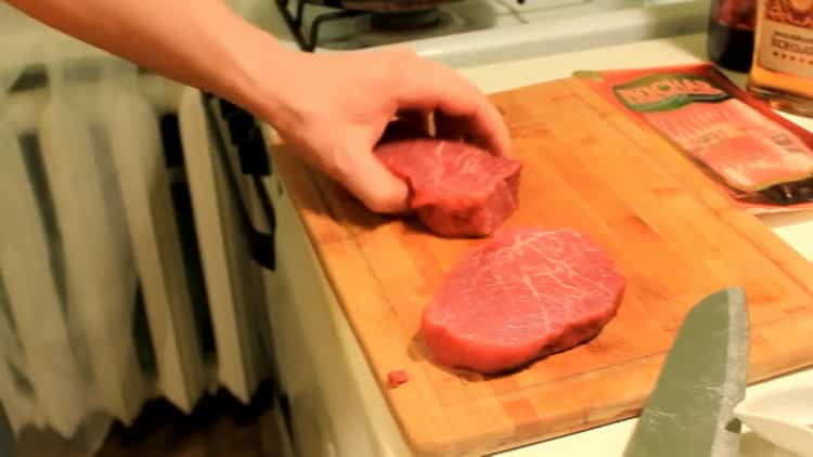 To make beef medallions, chop the meat