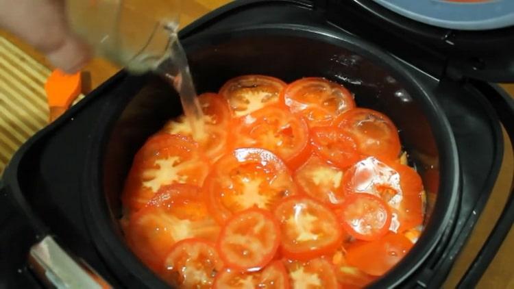 To prepare pollock in a slow cooker, pour water into the bowl