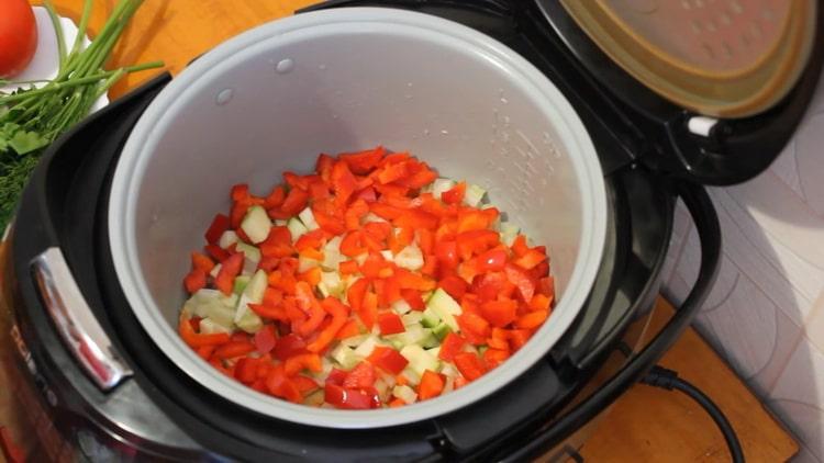 Para cocinar estofado de verduras en una olla de cocción lenta, prepare todos los ingredientes.