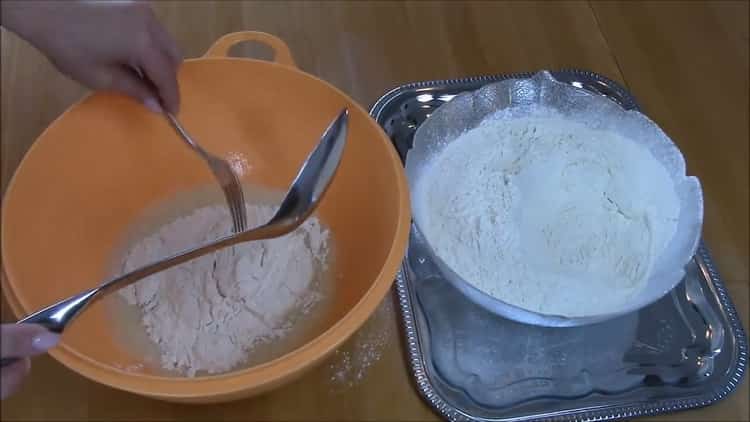 To make a meat pie, add flour to the dough