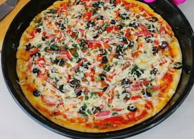 Pizza without yeast: a step by step recipe with photos