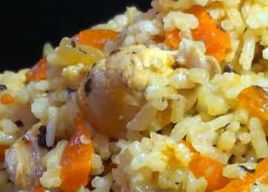 Pilaf with chicken in a pan - a very simple recipe