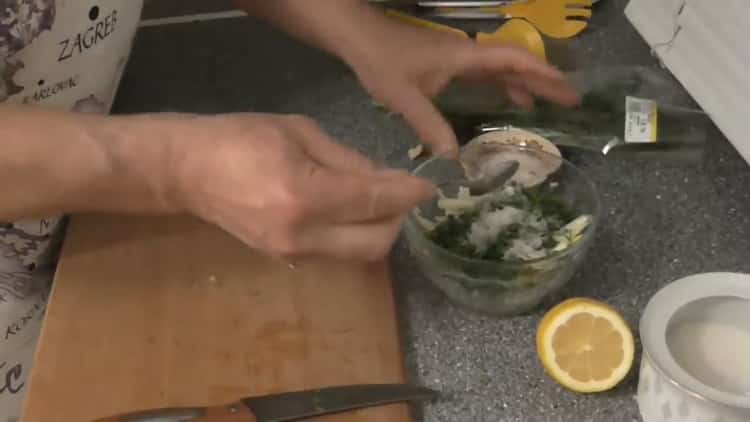 To pickle herring, chop greens