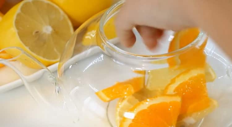 To make ginger tea, mix citrus fruits in a teapot