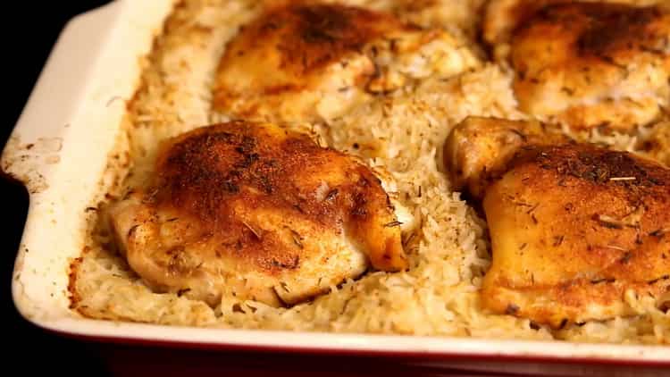 Rice with chicken in the oven according to a step by step recipe with photo