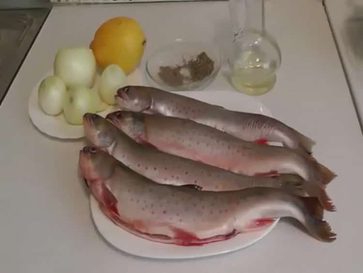 Faire cuire des ombles de poisson préparer les ingrédients
