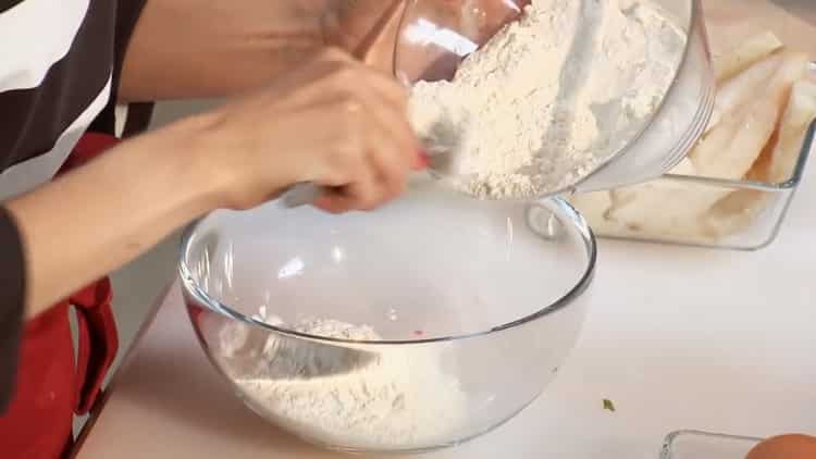 To prepare fish with rice, mix baking powder with flour