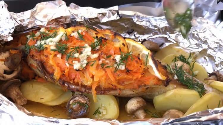 mackerel in foil cooked according to a simple recipe in the oven is ready.