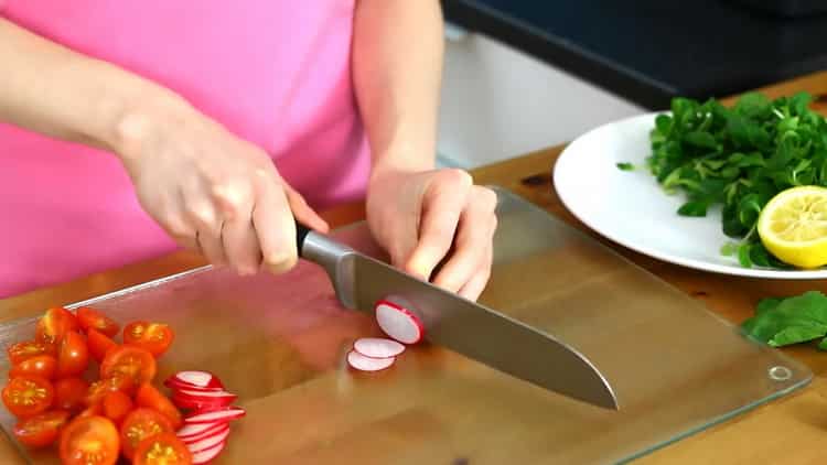 To cook salmon skate in the oven, chop radish