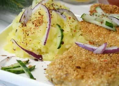 A recipe for a delicious pollock fillet in a sesame breading cooked in a pan