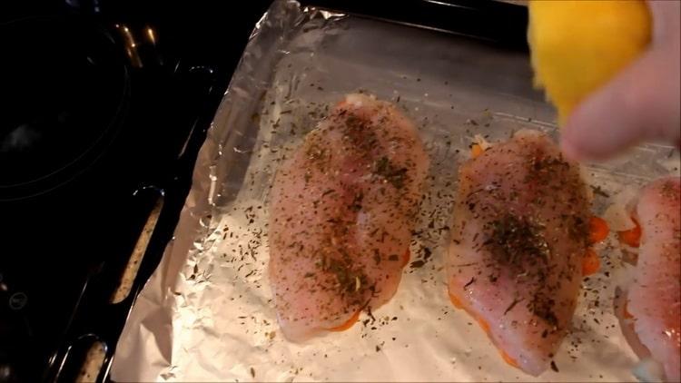 To cook fish in the oven, put spices on the fish