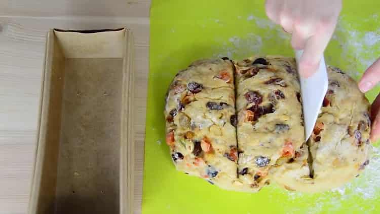 To make a Christmas cake, divide the dough