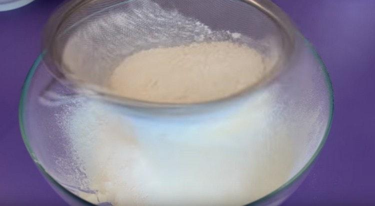 Sift flour through a sieve.