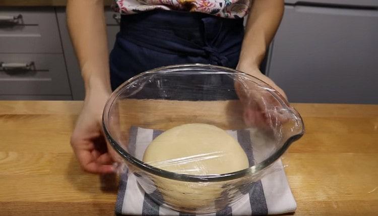 Cover the dough with cling film and leave to come.