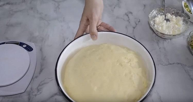 La masa de levadura para pasteles en el horno está lista.