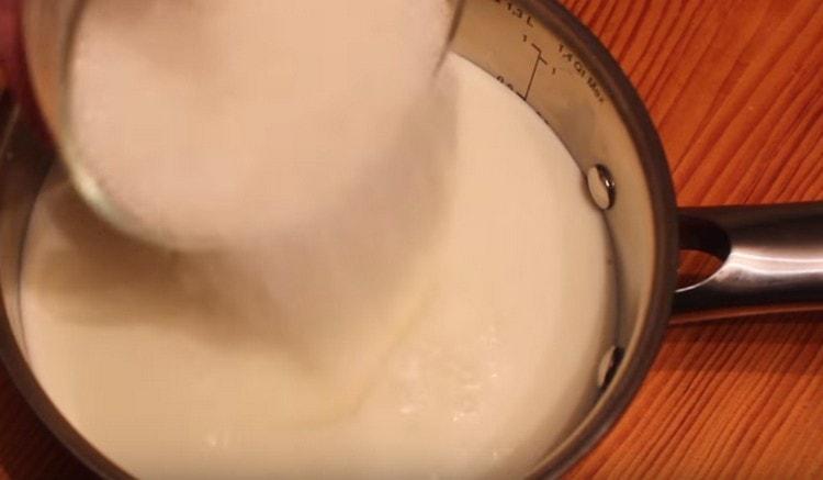 Add sugar to milk.