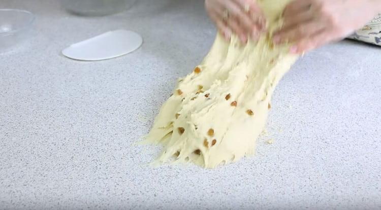 Stir the raisins into the dough.