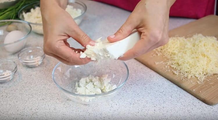 You can simply crumble the feta cheese into slices.