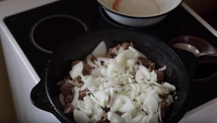 Add chopped onion to the meat.