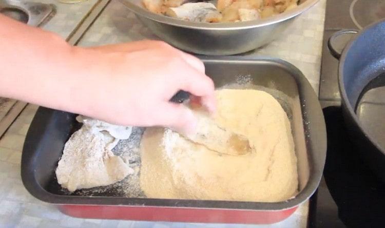 Roll each piece of fish in flour.