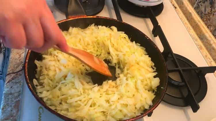 To make the cabbage stuffing for pies, saute the cabbage