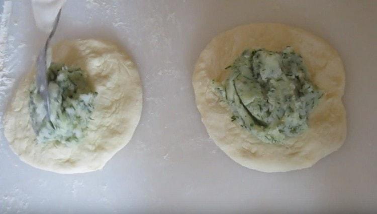 Put the filling on the center of the tortillas.