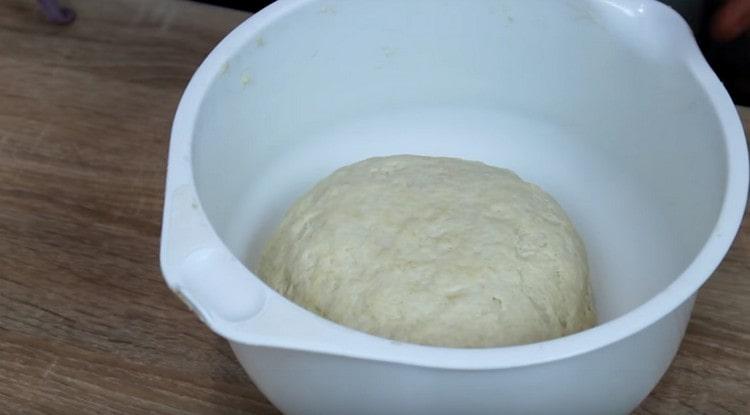 We leave the dough, it should rise.