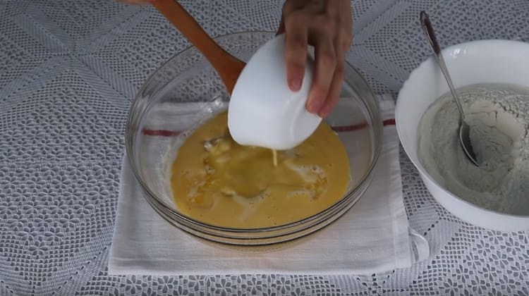 Put melted butter into the dough.