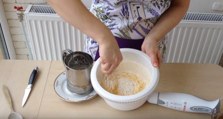 Mix the flour by hand, just a whisk.