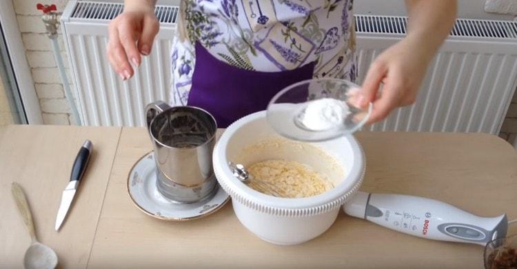 Add baking powder to the dough.