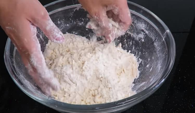 Grind flour and butter with crumbs.