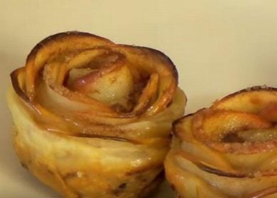 Tasty and beautiful roses from puff pastry with apples