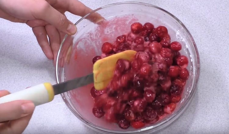 Mix cherries with starch and sugar.
