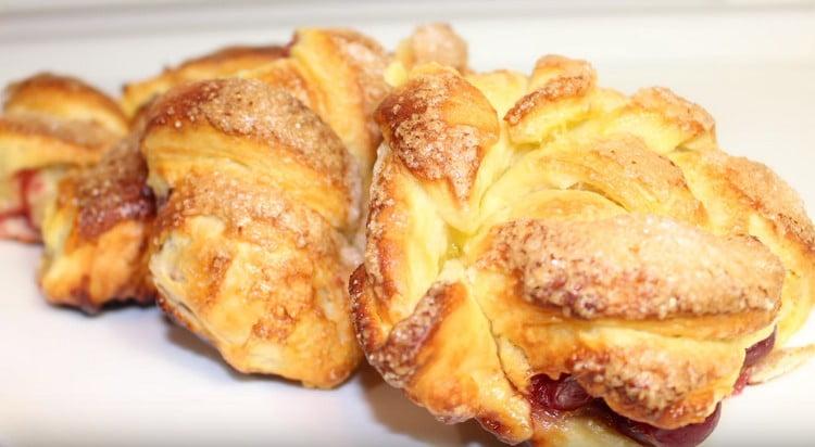 These are delicious puff pastries with cherry from puff pastry.
