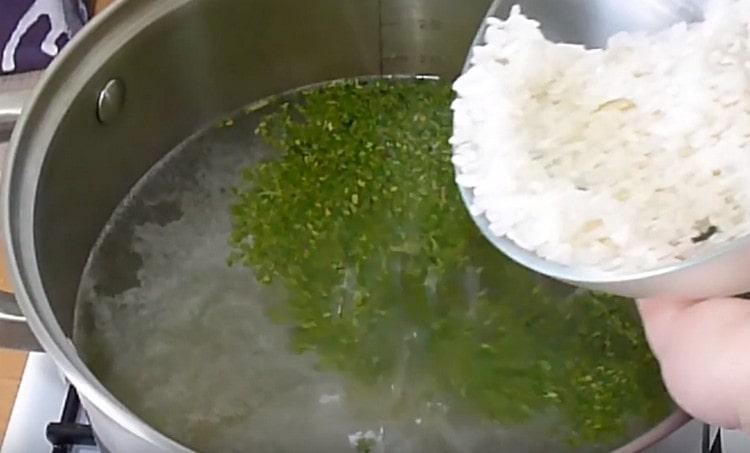 Ajouter le persil séché et le riz au bouillon bouilli à nouveau.