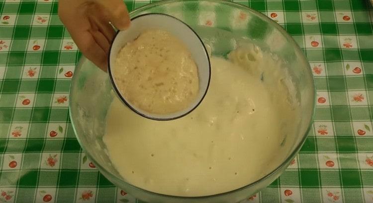 After mixing the ingredients, add the dough to them.