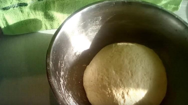 We spread the dough in a bowl and set in a warm place to rise.
