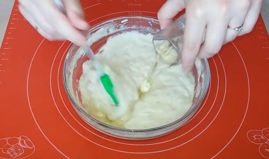 Add vegetable oil to the dough.