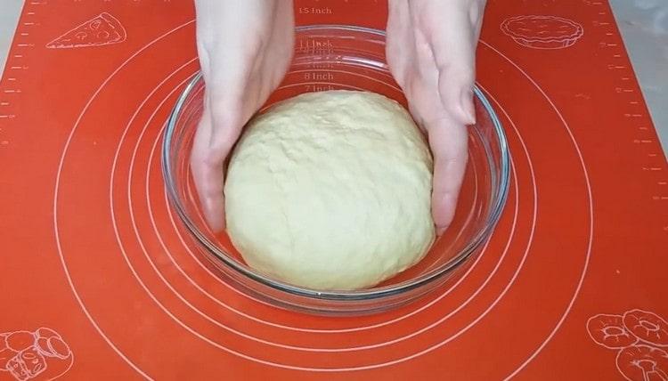 On étale la pâte obtenue dans un bol graissé à l'huile végétale et on laisse monter à la chaleur.