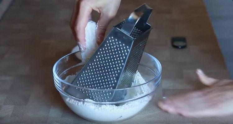 Rub the cold butter directly into the flour.