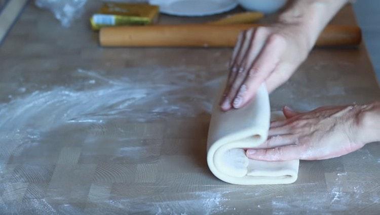 Then the dough needs to be folded in 4 layers.