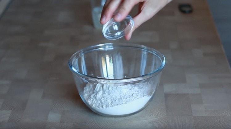 Combine the flour with salt.