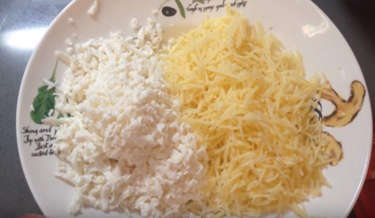 Hard cheese and grated cheese.