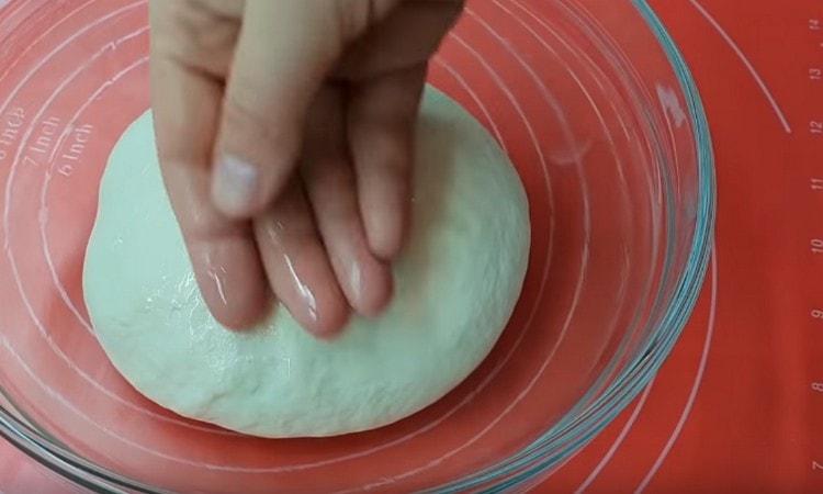 We leave the finished dough in a bowl greased with vegetable oil.