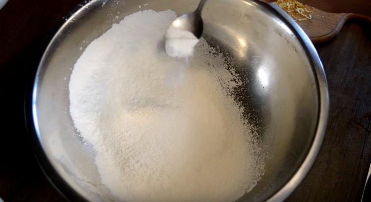 Add baking powder to flour.