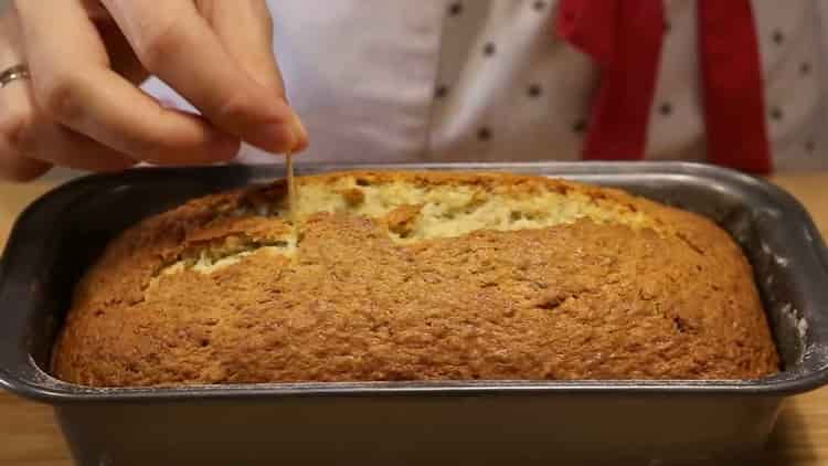 To prepare a banana cake, check the readiness