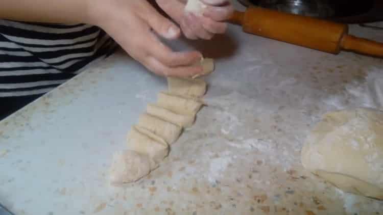 To make jam buns, divide the dough