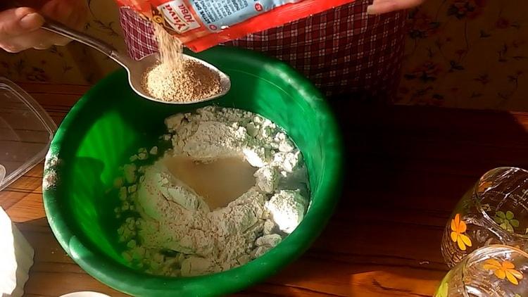 To make a quick yeast pie dough, add yeast