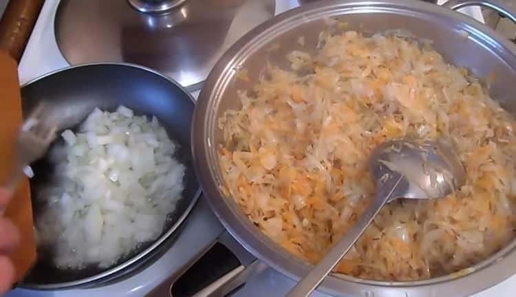 To make sauerkraut dumplings, fry the onions
